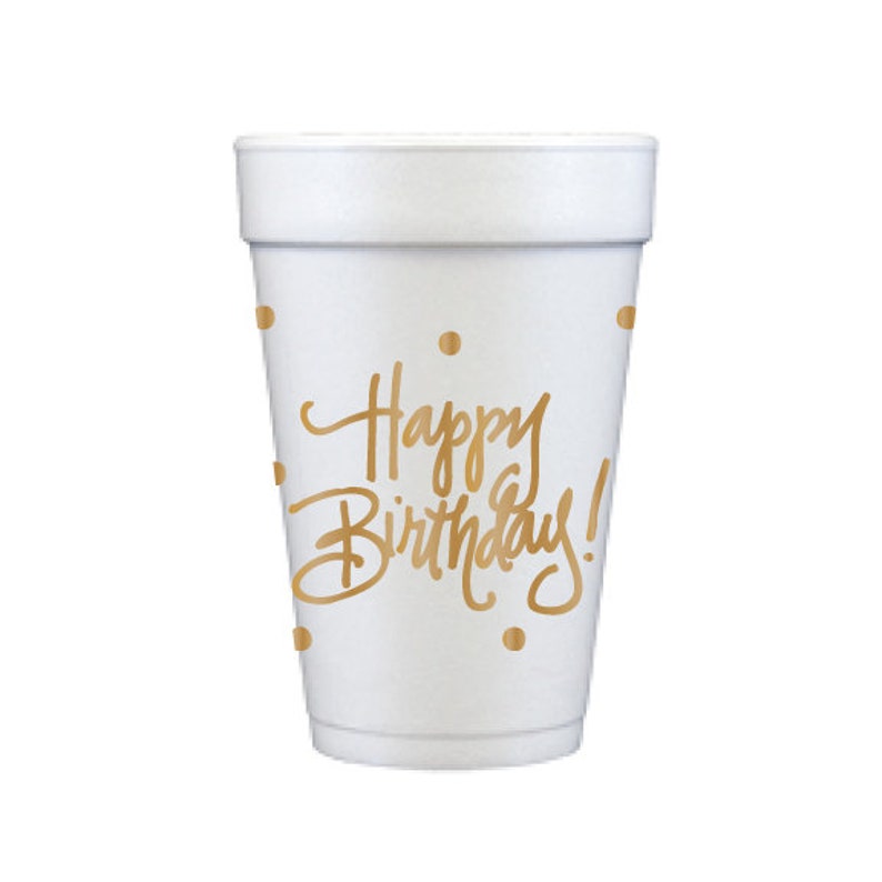 Foam Cups Happy Birthday gold Qty 10 image 1