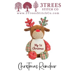 Personalized Reindeer Stuffy | Tartan My 1st Christmas | Custom Name Plush | Baby's First Christmas Gift | Embroidered Holiday Keepsake