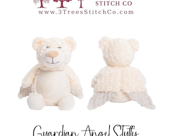 Guardian Angel Bear – Stuffed – Custom Embroidered Name, Logo or Birth Stat – Gift for Kids, Graduation, Baby Shower or Business