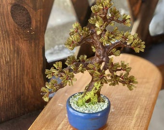 Mini Beaded Pine Bonsai Tree"Handmade Nature Inspired"Home Decor"Unique Gift"Natural Home Decor