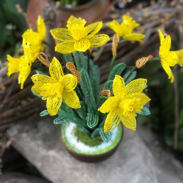 Jonquilles perlées - fleurs de narcisse artificielles - décoration florale pour la maison - fausse jonquille - idée cadeau fête des mères - bouquet de fleurs de printemps