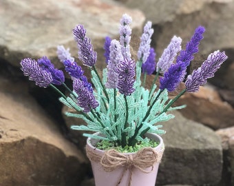 17 French Beaded Lavender Stems - Purple Blooming Blush - Provence