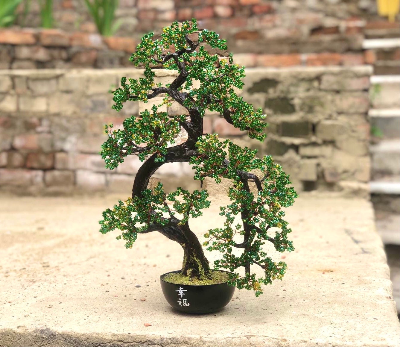 Beaded Artificial Tree Red Bonsai [size L], Autumn Japanese Bonsai