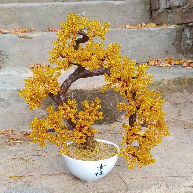 Beaded artificial tree red bonsai autumn japanese bonsai Etsy