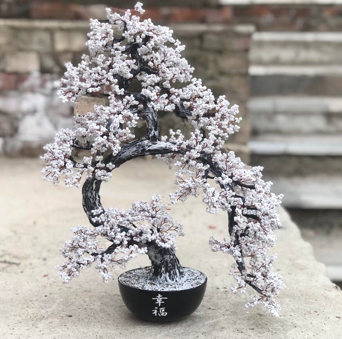 Beaded Artificial Tree Red Bonsai [size L], Autumn Japanese Bonsai