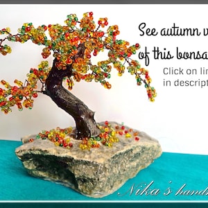 Árbol artificial con cuentas pequeño bonsái, bonsái japonés de primavera, árbol feng shui, escultura de alambre, árbol en miniatura, bonsái azul en la roca Autumn