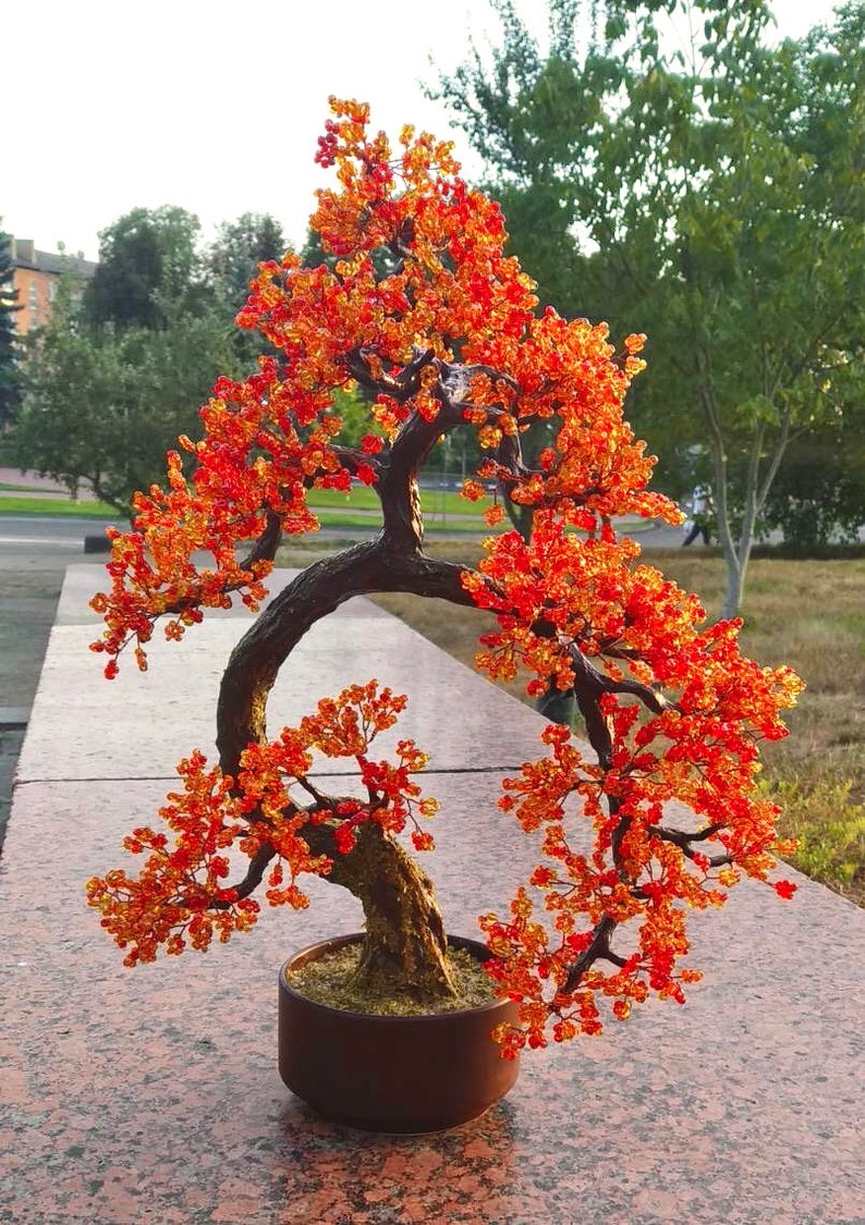 Beaded artificial tree red bonsai autumn japanese bonsai Etsy