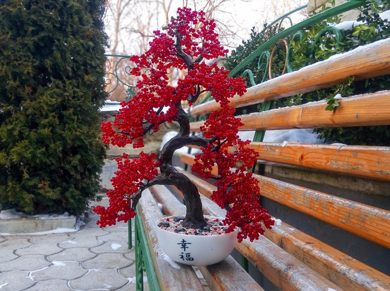 Beaded artificial tree red bonsai autumn japanese bonsai Etsy