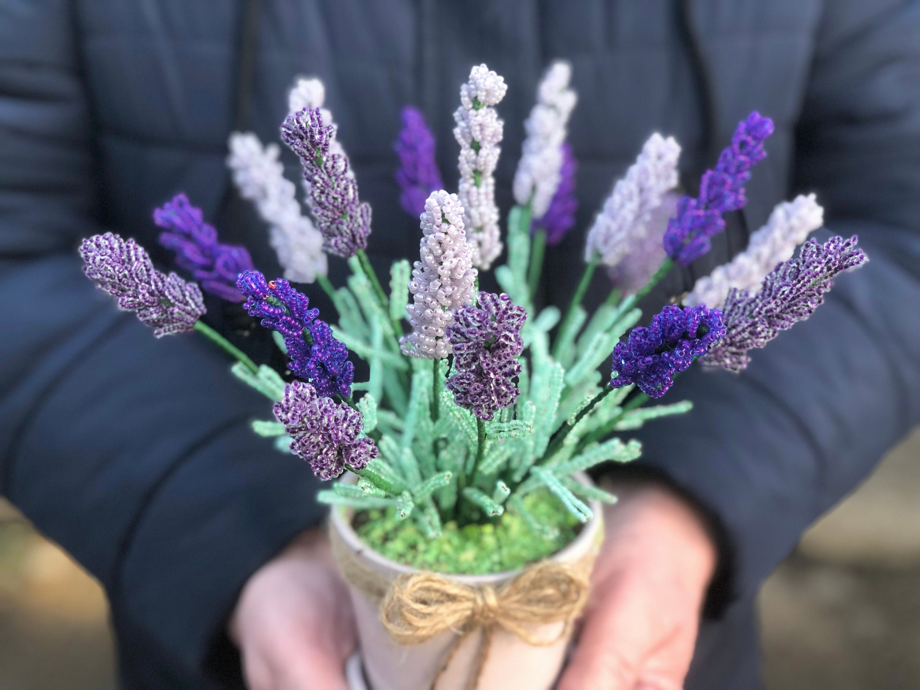 17 French Beaded Lavender Stems - Purple Blooming Blush - Provence