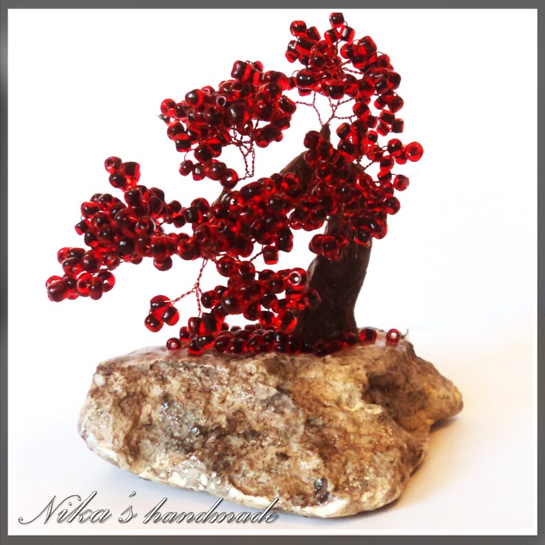 Beaded artificial red tree tiny bonsai autumn japanese Etsy