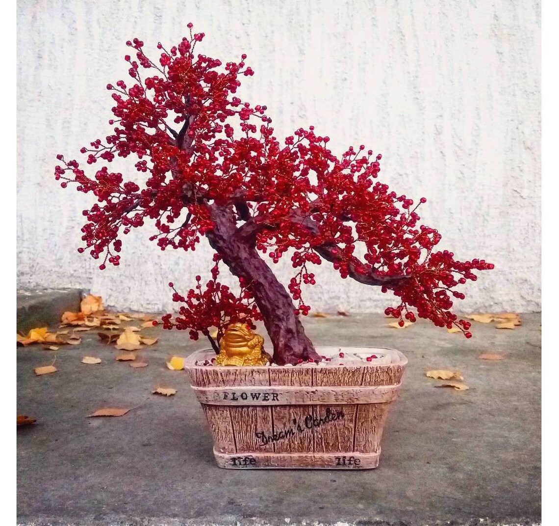 Beaded artificial autumn red bonsai tree miniature tree Etsy