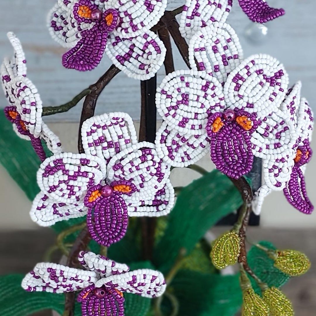 French Beaded Artificial Topiary Orchid Plant Flower in Pot - Etsy