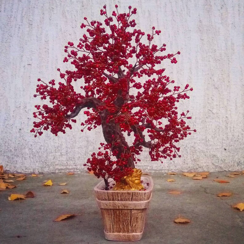 Beaded artificial autumn red bonsai tree miniature tree Etsy