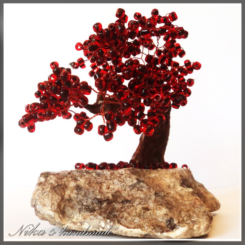 Beaded artificial red tree tiny bonsai autumn japanese Etsy