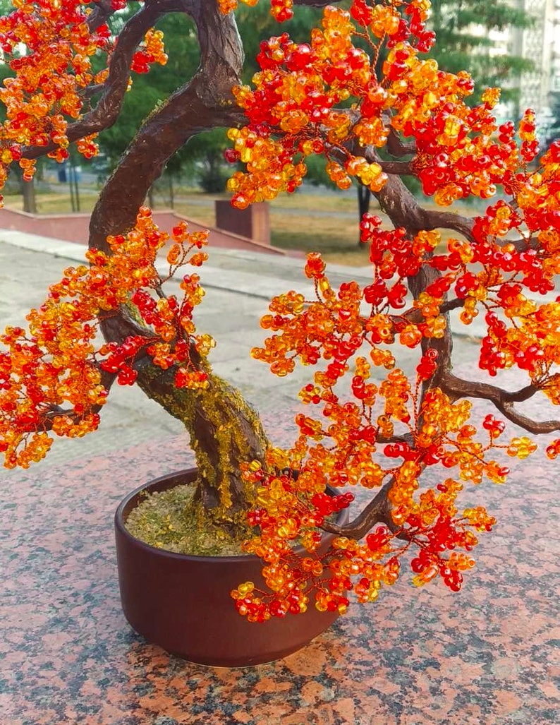 Beaded artificial tree red bonsai autumn japanese bonsai Etsy