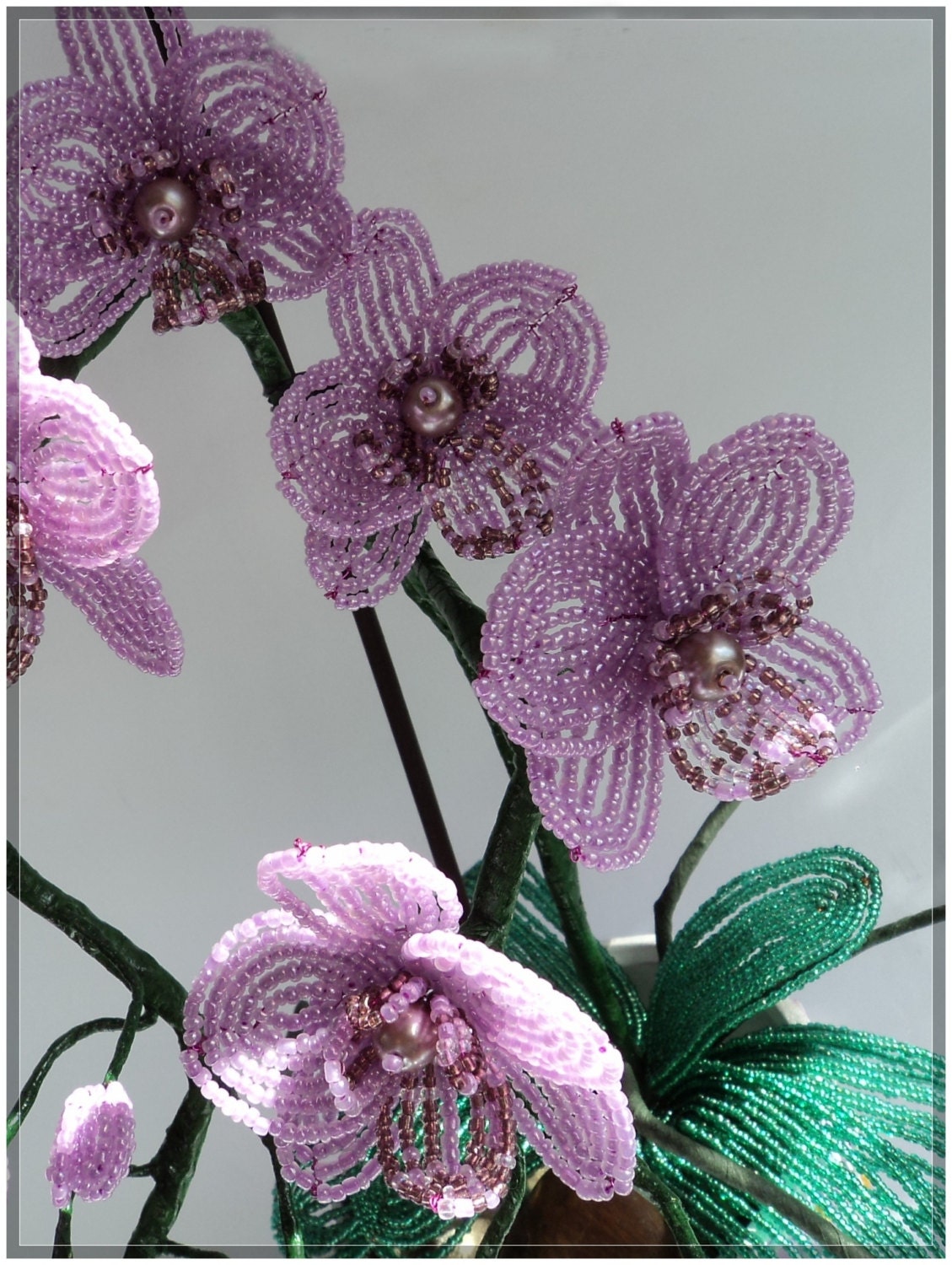 French Beaded Artificial Topiary Orchid Plant Flower in Pot Etsy