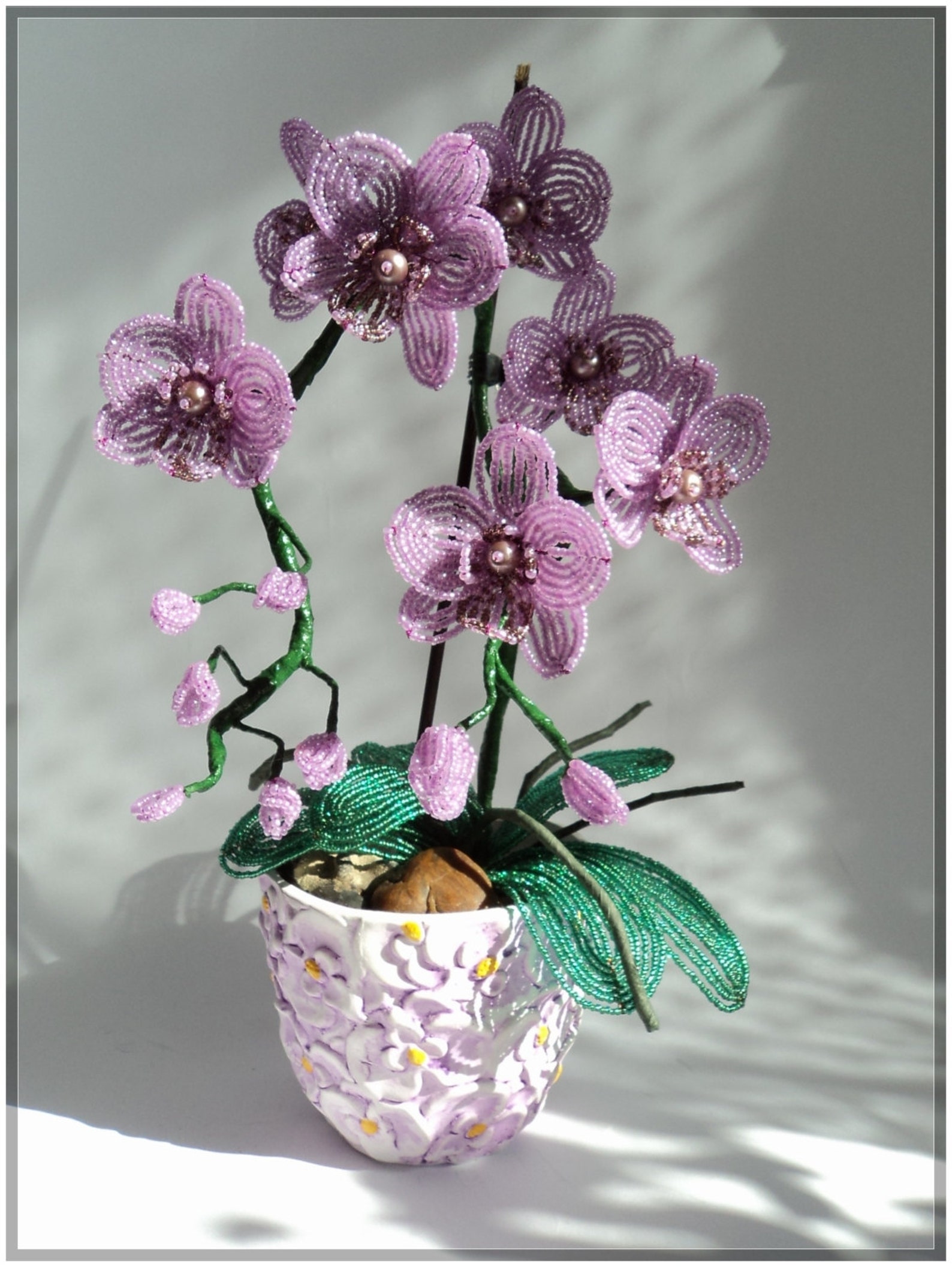 French Beaded Artificial Topiary Orchid Plant Flower in Pot Etsy