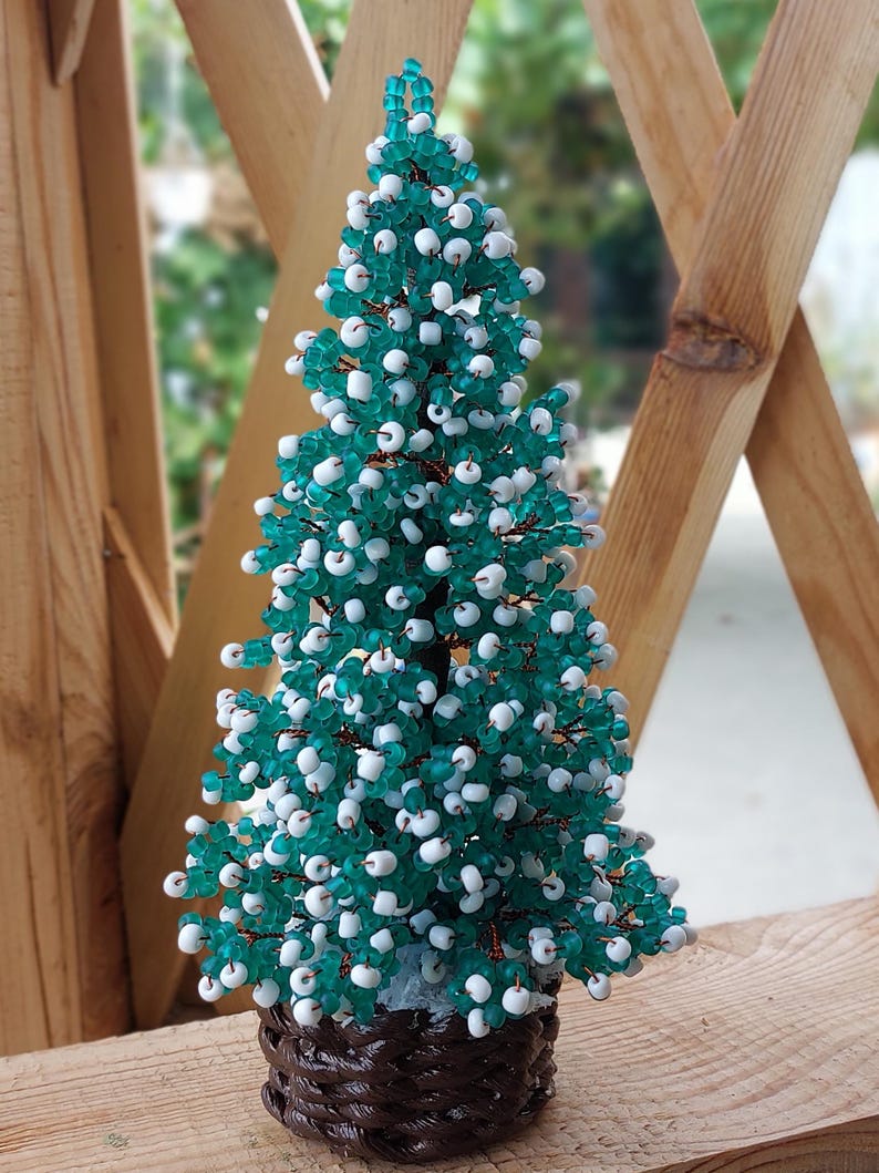 Beaded Christmas tree - New Year gift - Christmas gift - seed bead tree - artificial Christmas tree - decorated pine tree image 2
