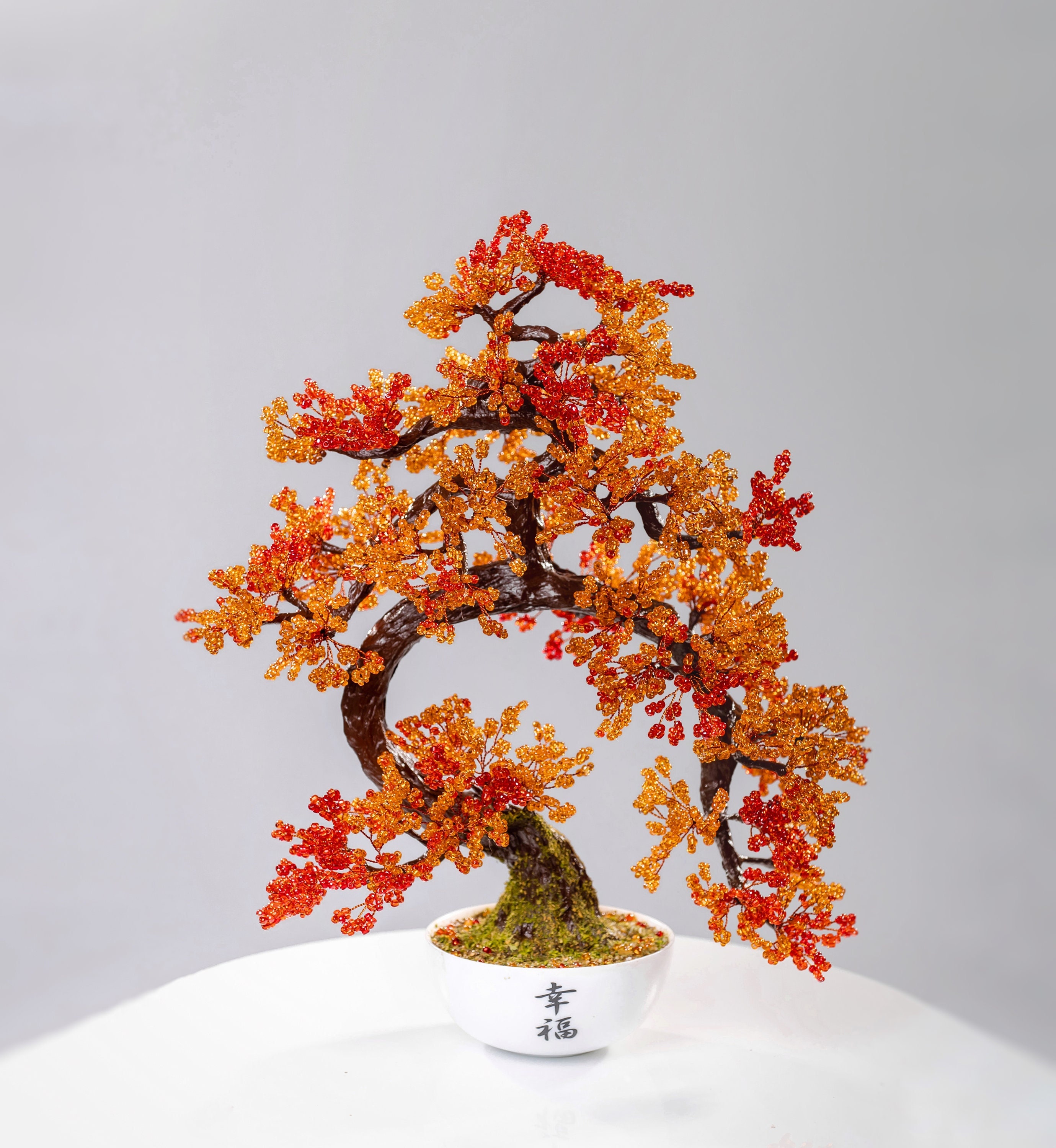 Beaded Artificial Tree Red Bonsai [size L], Autumn Japanese Bonsai
