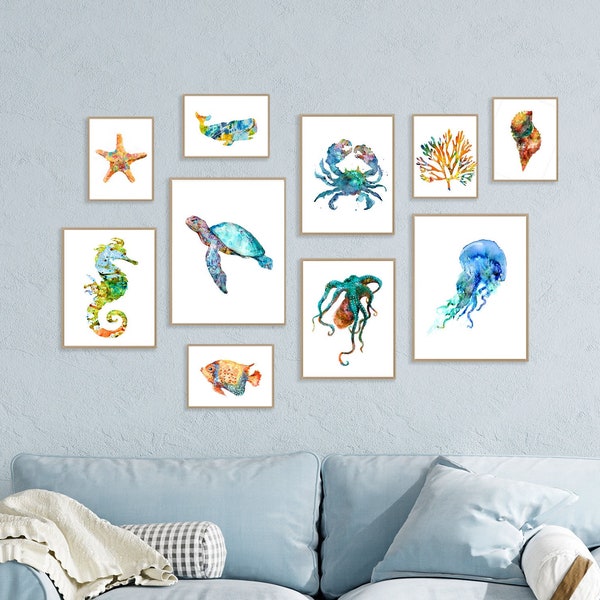 Watercolor print nautical art ocean nursery art print set watercolor painting, kids wall art, beach decor, coastal art home decor - S55