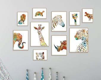 Watercolor Animal Art Prints: Safari Nursery Decor Set - S121