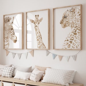 Safari Nursery Animal Art Prints: Sepia Watercolor Painting, Set of 3 - S109