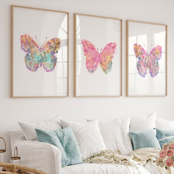 Watercolor Butterfly Print Set of 3, Girl Nursery Decor, Butterflies Art, Butterflies painting, Butterlies print, Home Wall Art - F309