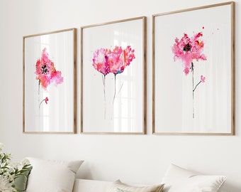 Red Flower Watercolor Art Print Set: Floral Simple Botanical Decor - S161