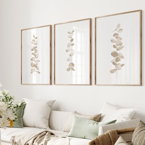 Eucalyptus Print, Eucalyptus Painting, Beige Wall Decor, Botanical Prints, Minimalist Art, Nature Art, Plant Print Set of 3 -F320