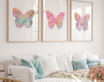 Watercolor Butterfly Print Set: Girl Nursery Wall Art - F309