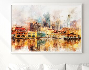 Philadelphia Watercolor Print, Philly Skyline Wall Art, USA Travel Cityscape Decor