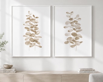 Beige Eucalyptus Watercolor Art Print Set: Boho Home Decor - F56