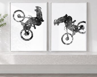 BMX Bike Tricks Art Print Set: Teen Boy Room Decor - K34