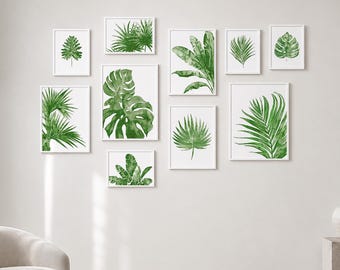 Watercolor Palm Leaf Art Print Set: Tropical Green Wall Decor -S44