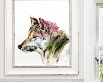 Watercolor Wolf Print: Woodland Animal Art, Nursery Decor - C16