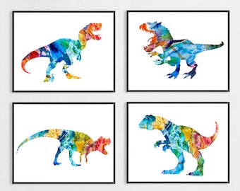 Dinosaur Art Print, nursery dinosaur print, colorful kids wall art, dino print, dinosaur print, nursery canvas art, nursery art decor - S13