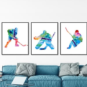 Hockey print, hockey poster set of 3, sport wall decor, hockey wall art, nursery sports decor, boys room decor, teen wall art Z20 image 1