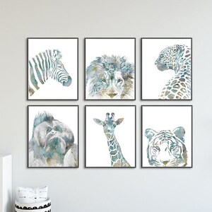 Animal art animals print african animals print jungle animal wall art, animal poster, safari nursery art kids animals set of 6 prints - S195