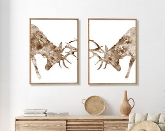 Beige Deer Watercolor Print: Wildlife Animal Wall Art - B29