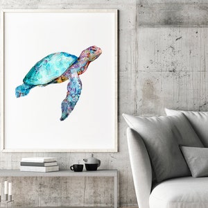Ocean Turtle Watercolor Art Print: Blue Coastal Kids Room Decor - S36