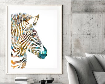 Zebra print watercolor painting zebra art wild animal art print zebra painting zebra wall art zebra gifts zebra decor zebra artwork - H198