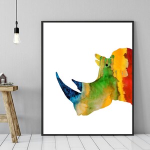 Watercolor Art Print Rhino Painting Nursery Animal Art Safari print Animal Illustration, Animal Decor, Watercolor Poster - H323