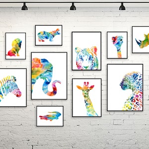 Estampados de animales de safari en acuarela: Decoración colorida para la pared de la habitación de los niños, juego de 10 - S52 imagen 3