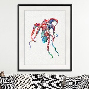 Ocean art, octopus print, nautical decor, ocean animal print, octopus art, sea life art print 143A image 3