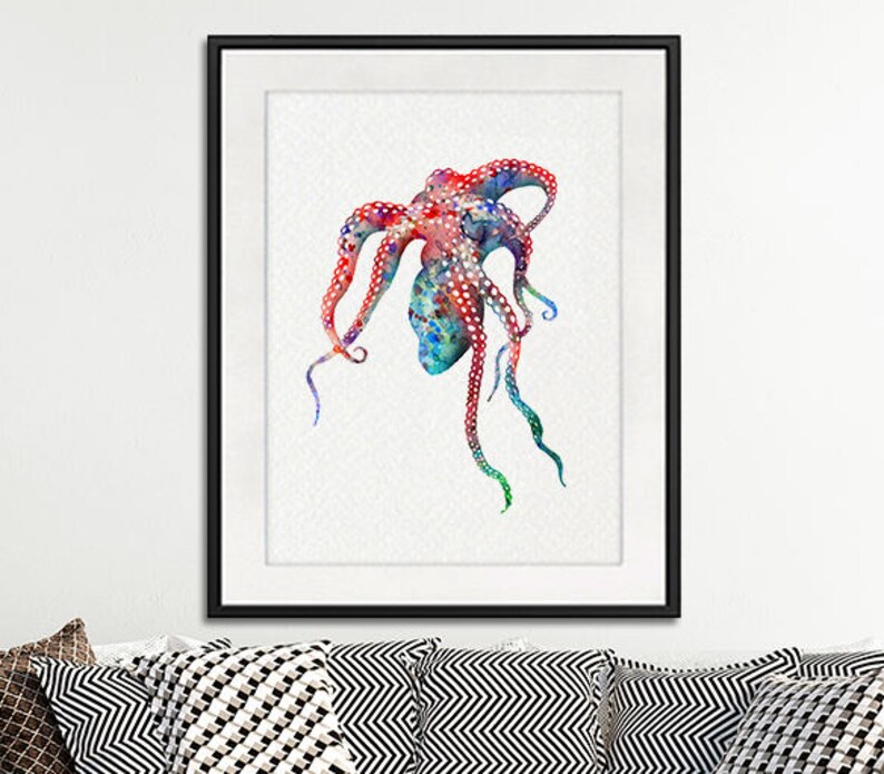 Ocean art, octopus print, nautical decor, ocean animal print, octopus art, sea life art print 143A image 3