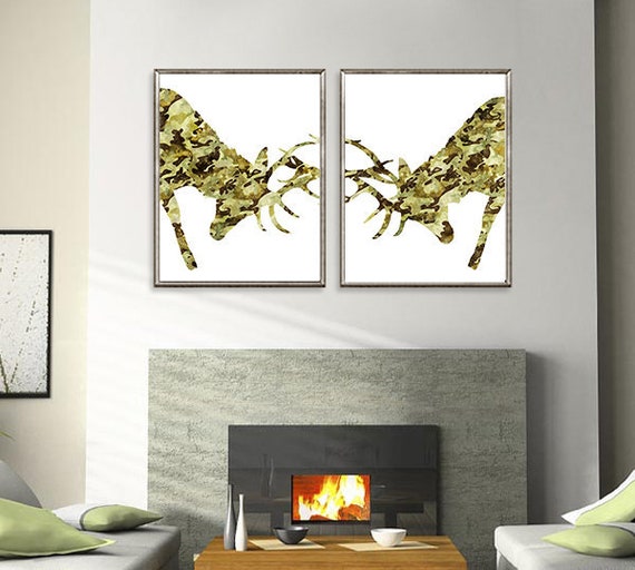 Hunting Decor Deer Antlers Print Camouflage Art Print Hunting Etsy