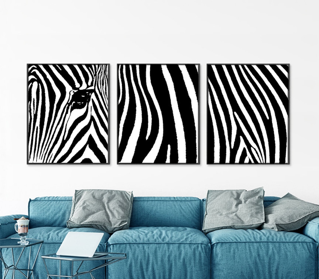 Black White Zebra Print, Zebra Wall Decor, Animal Print, Living Room ...