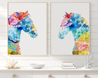 Horse art print horse wall art animal art, painting horse, horse wall decor, animal decor, love art, couple prints, set of 2 prints - H376