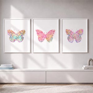 Watercolor Butterfly Print Set: Girl Nursery Wall Art - F309 image 1