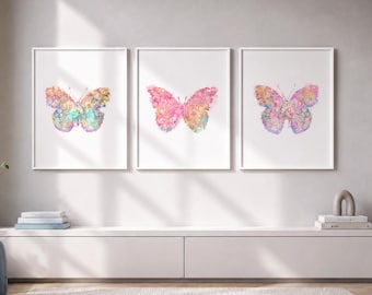 Watercolor Butterfly Print Set: Girl Nursery Wall Art - F309